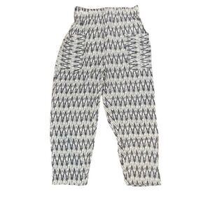 Urban Outfitters High Waisted Print Pants Cream Charcoal Gray Zig Zag size Small